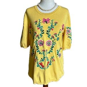 Chelsea & Theodore ~ Medium ~ Yellow W/ Multi-Colors Embroidery ~ Sweater